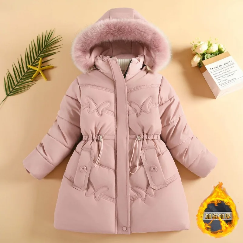 

Girls Coat Winter Warm Jackets for Girls Fashion Fur Hooded Children Girls Waterproof Outwear Kids Cotton Lined Parkas 12 Years