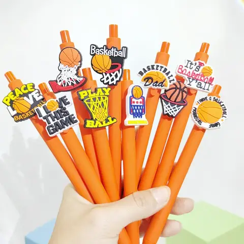 10Pcs 크리 에이 티브 오렌지 농구 테마 볼펜, 스포츠 시리즈 농구 사무실 쓰기 편지지, 무작위 색상