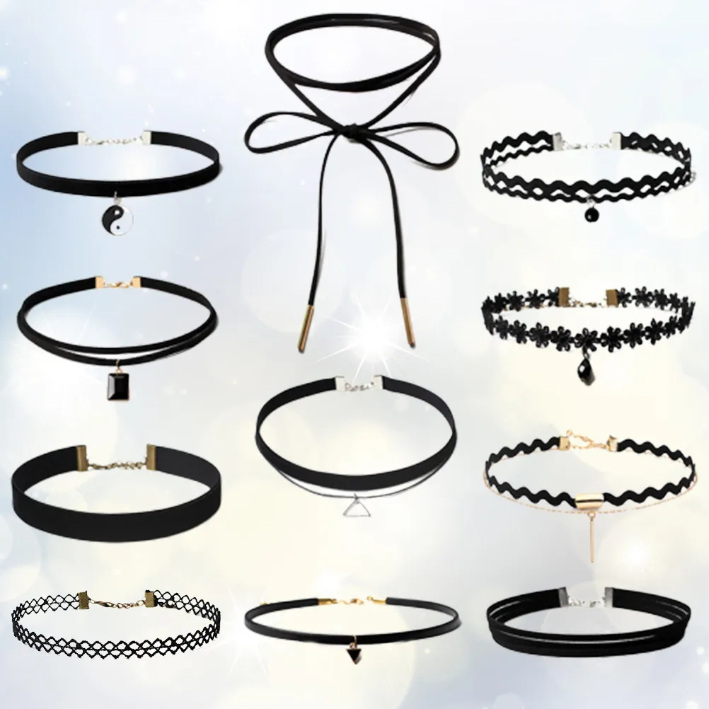 

11Pcs Black Gothic Chocker Necklace Extended Chain Lightweight Stylish Women Chocker Unique Minimalist Design Daily Wear Gift