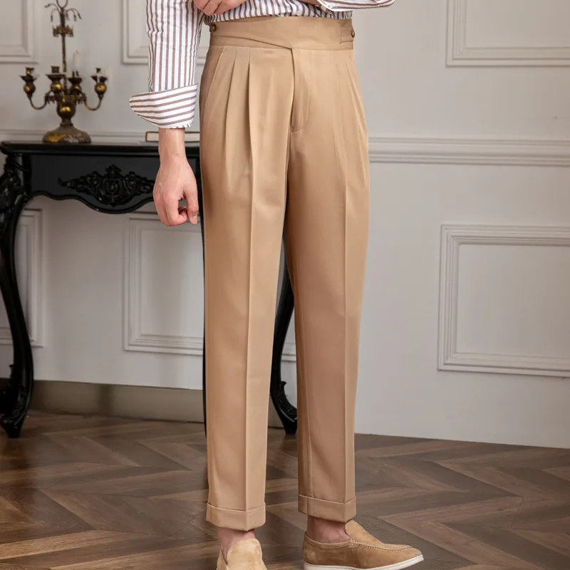 Hoge Kwaliteit Italiaanse Casual Hoge Taille Rechte Broek Mannen Veelzijdige Zakelijke Formele Broek Broek Broek Voor Mannen Sociale Broek