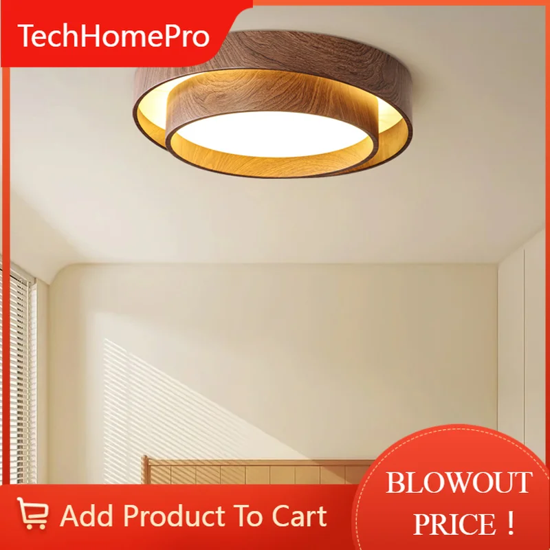 TechHPDouble Layer Ring Lamp Walnut Color Ceiling Lamp Home Decor Bedroom Living Dining Modern