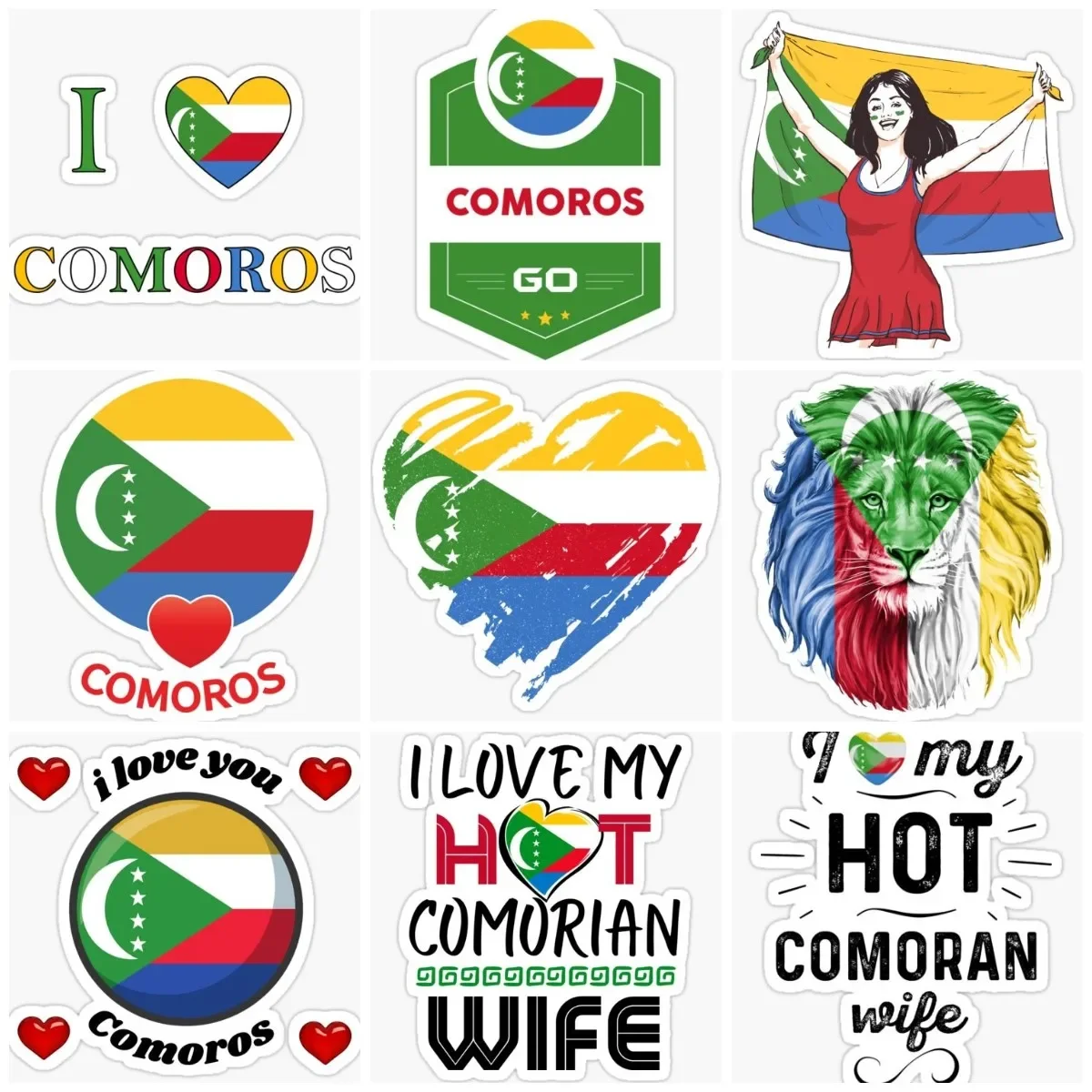 

Comoros COM Flag Love Emblem Sticker Truck Car Motorcycle Laptop Window Bicycle Wall Room Van Glass Helmet Racing Off-road Decal
