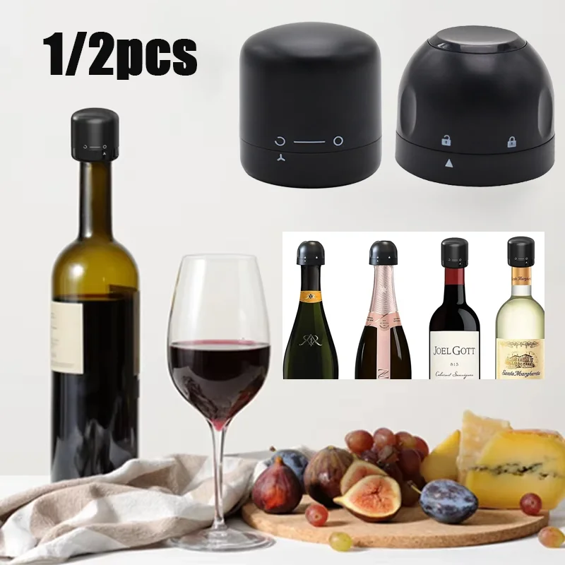 Tapones de sellado para vino tinto y champán, tapones giratorios a prueba de fugas, reutilizables, para cocina doméstica, herramientas para mantener frescos, 1/2 Uds.