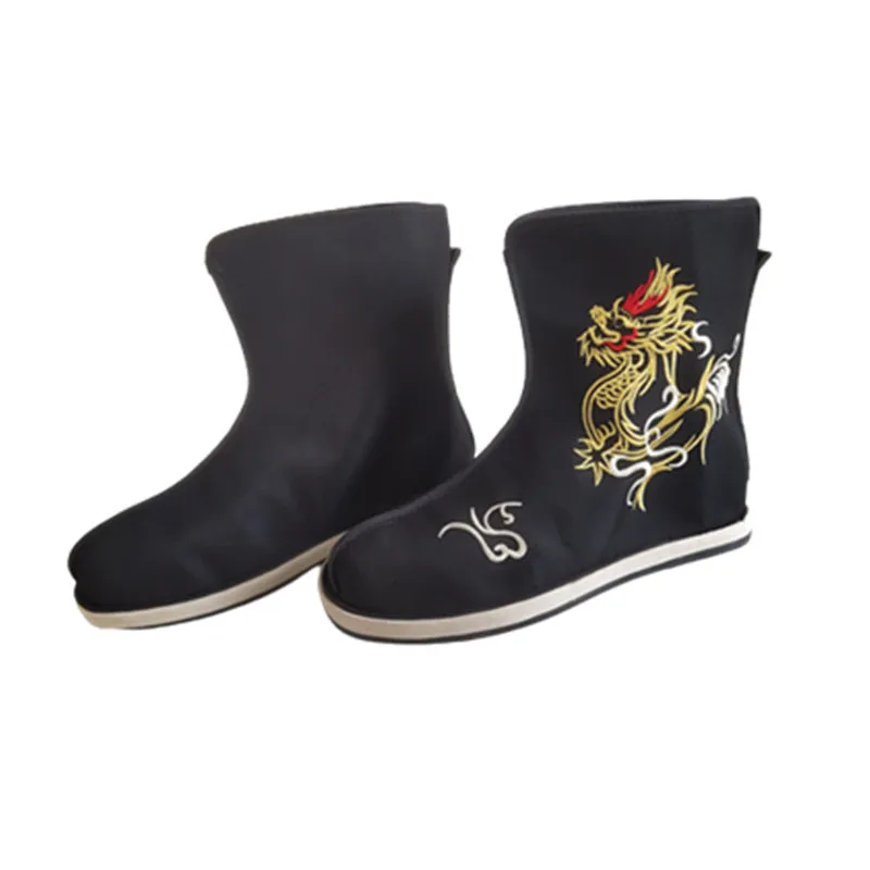 High Cloth Boots For Warrior Swordsman Cosplay Dragon Pattern Hanfu Shoes Ancient Chinese Kungfu Accessories