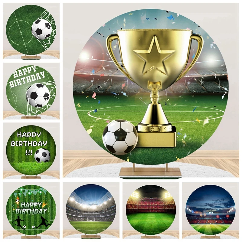 

Football Theme Oh Boy Birthday Round Photogrpahy Background Elastic Cover Soccer Sports Party Baby Shower Backdrop Party Decor