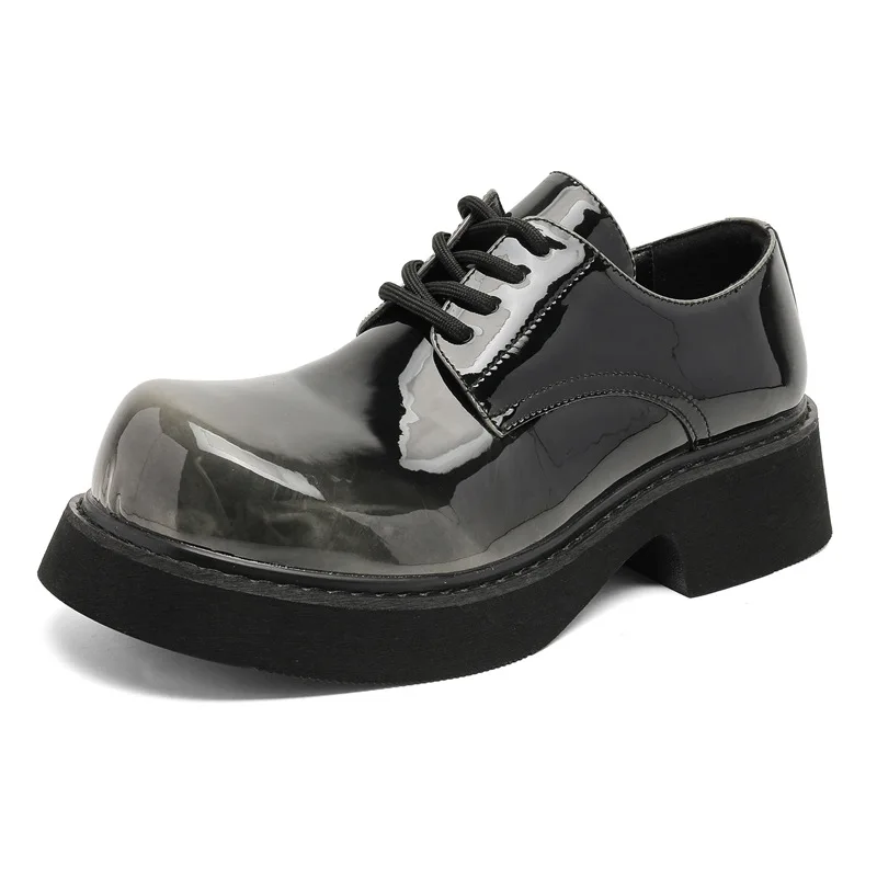 

Мужские ботинки дерби 2026 года, новинка, низкие, с круглым носком, на шнуровке, на массивной платформе, увеличивающие рост, в британском ретро-стиле, джентльменские, до щиколотки