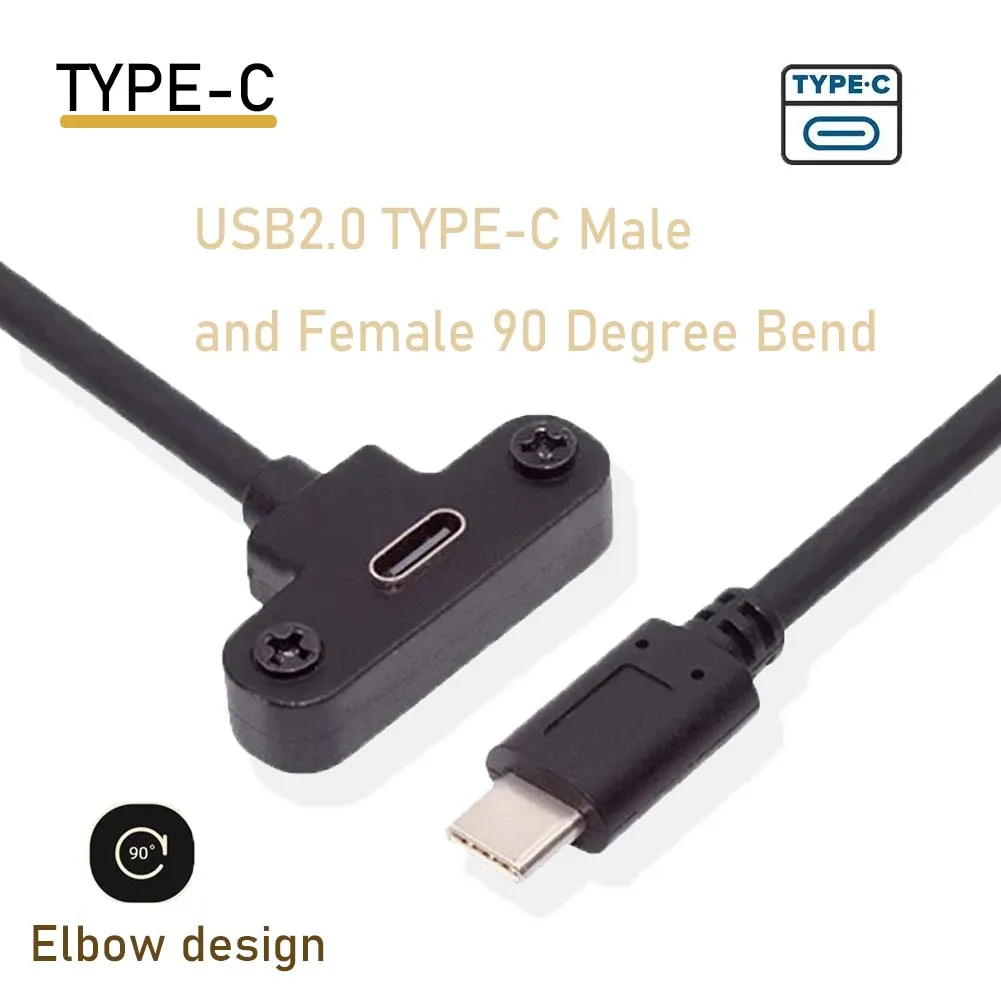 

65W Extended USB-C Type-C Male to 90 Degrees up Angled Female Cable with Ears Screw Locking for Camera VR USB 2.0 480Mbps