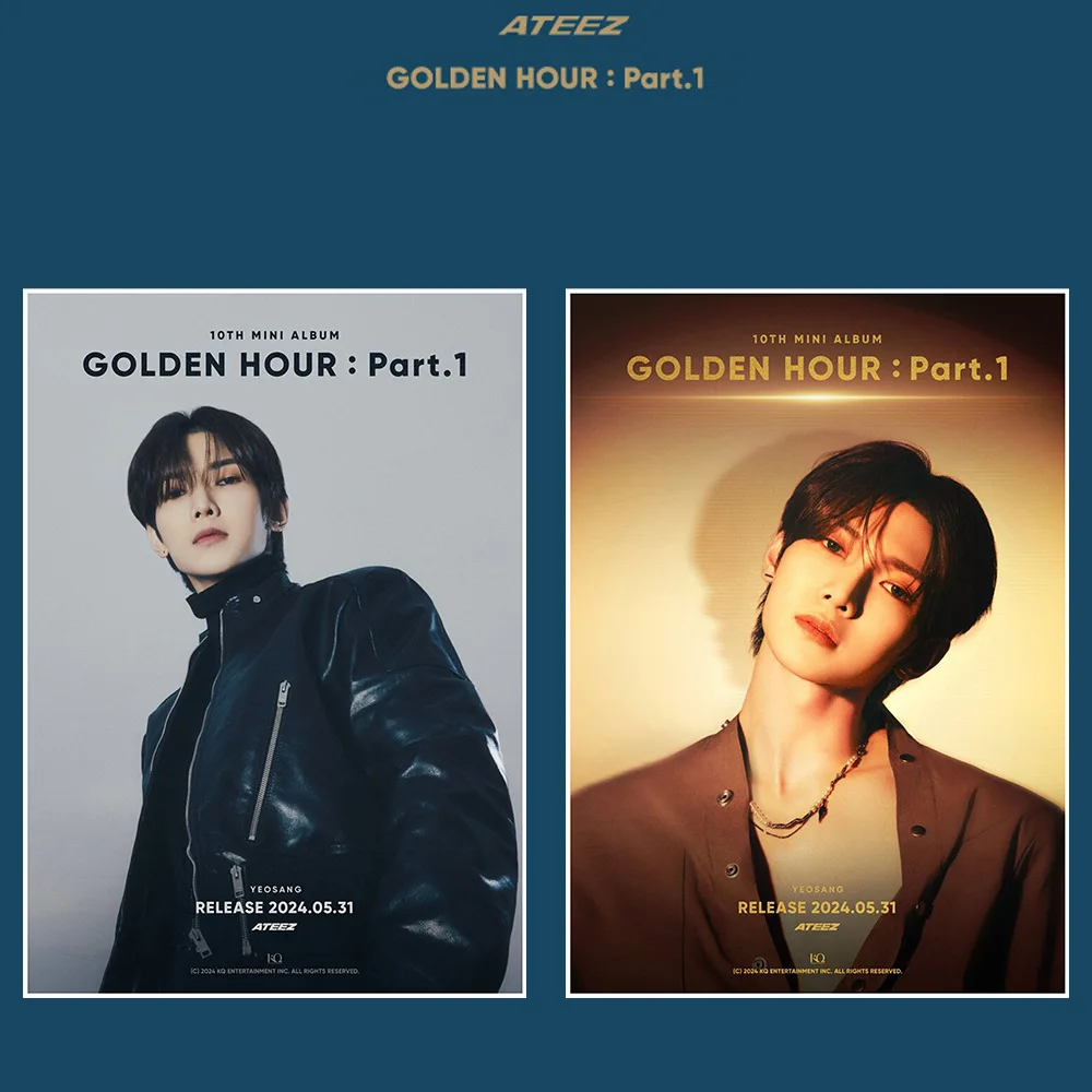 KPOP 2pcs ATEEZ GOLDEN HOUR:Part.1 Photo Poster SAN MINGI WOO YOUNG JONG HO Fans Collection Wall Decoration Sticker Painting