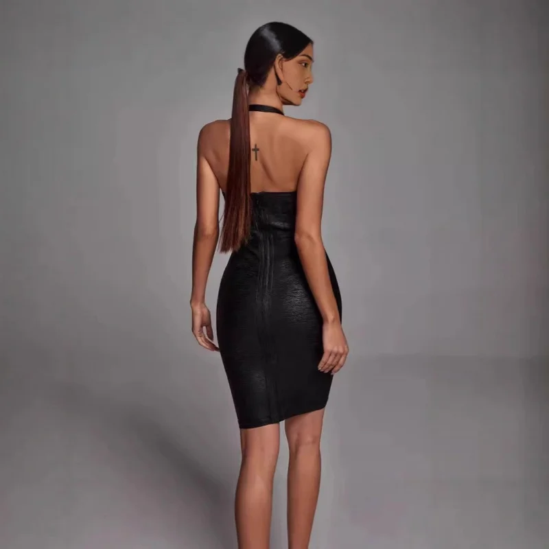 

Hot New Style Hotfix Mesh Strapless Halter Evening Dress Party Bandage Dress Women Factory Source