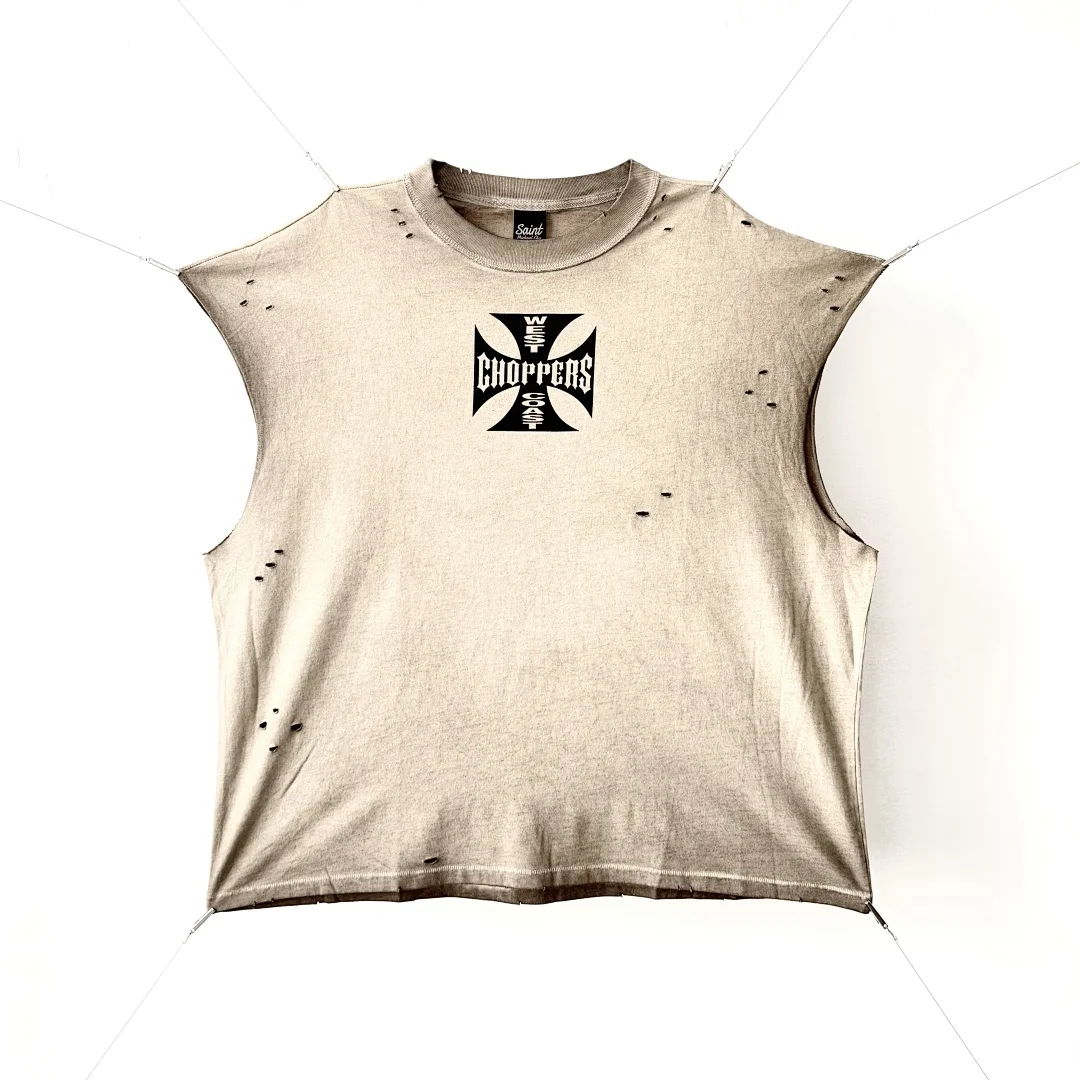 2026 Saint x West Coast Logo Printed Women Men Tank Vest T shirts tees Hiphop Oversized Men Casual Cotton T shirt Distressed