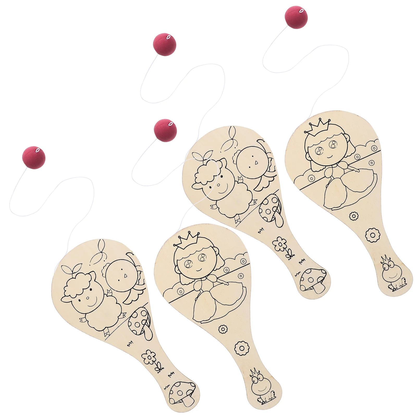 4 Pcs Wooden Graffiti Blank Racket Child Outdoor Toys DIY Paddle Double Doodle Board Kids Paint