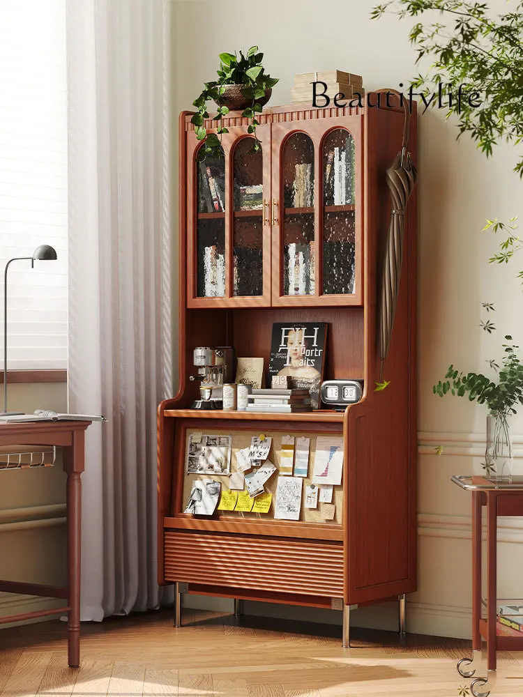 Japanese-Style Solid Wood Bookshelf Home Floor-Standing Rack Integrated Wall Dining Side Storage Locker