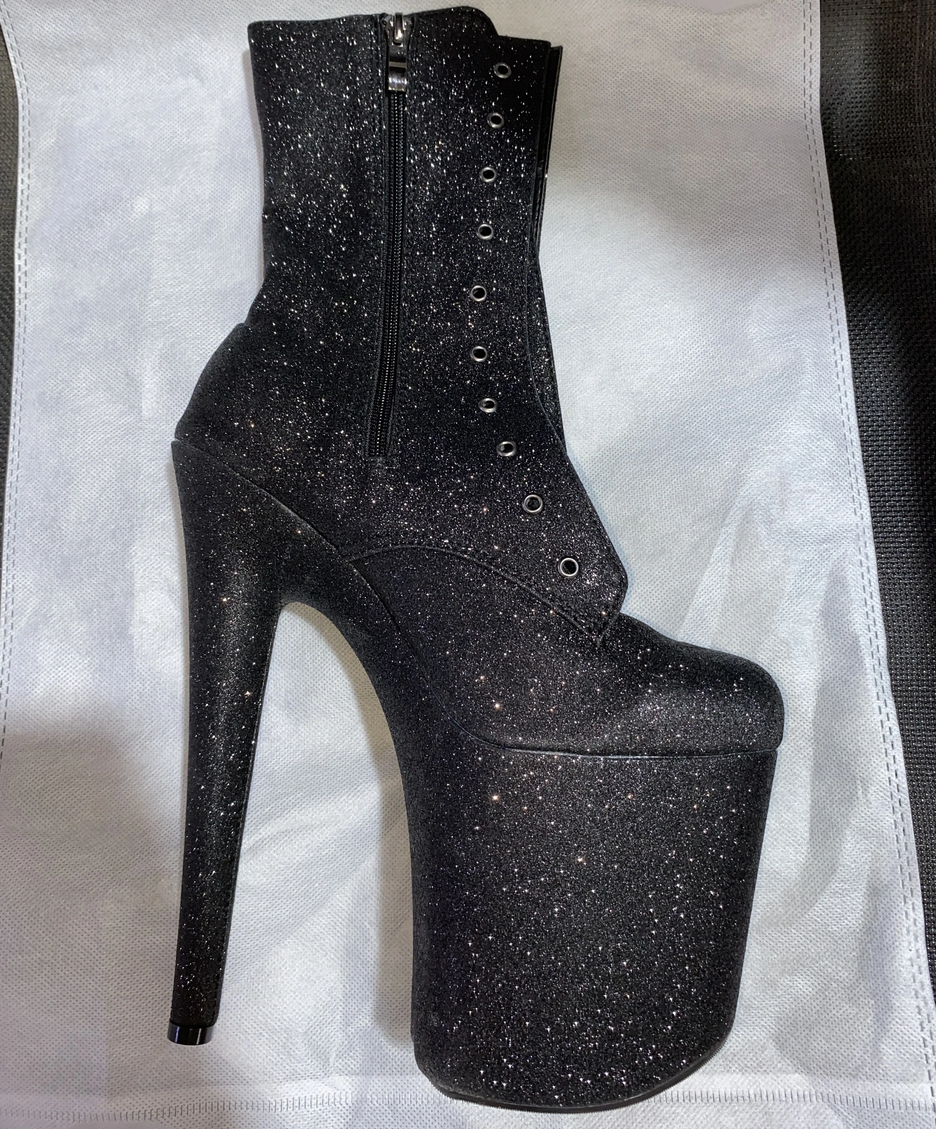 20CM runway performance ankle boots, sequin material sexy hate sky high, skinny heel model nightclub pole dancing shoes