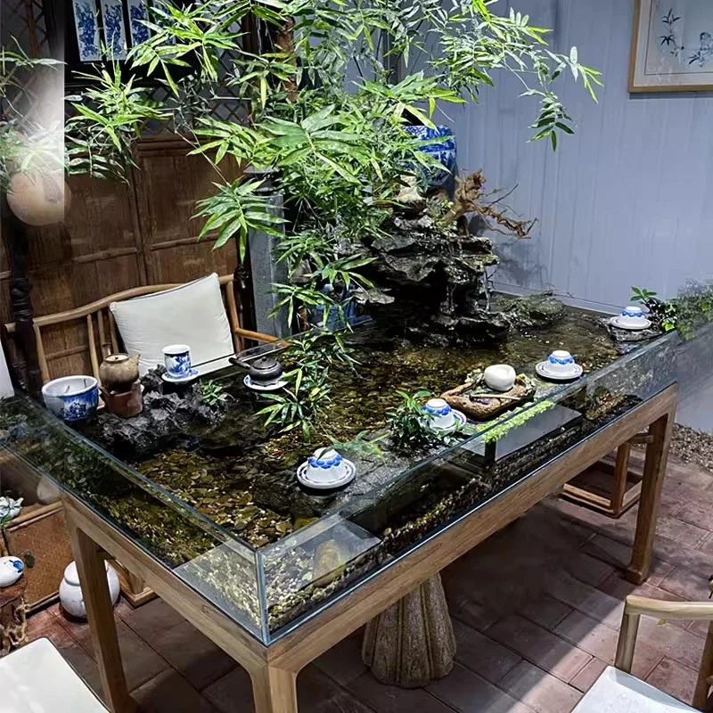 

Landscaping full set of ecological fish tank large tea table self-circulation Chinese waterscape aquarium creative water tank