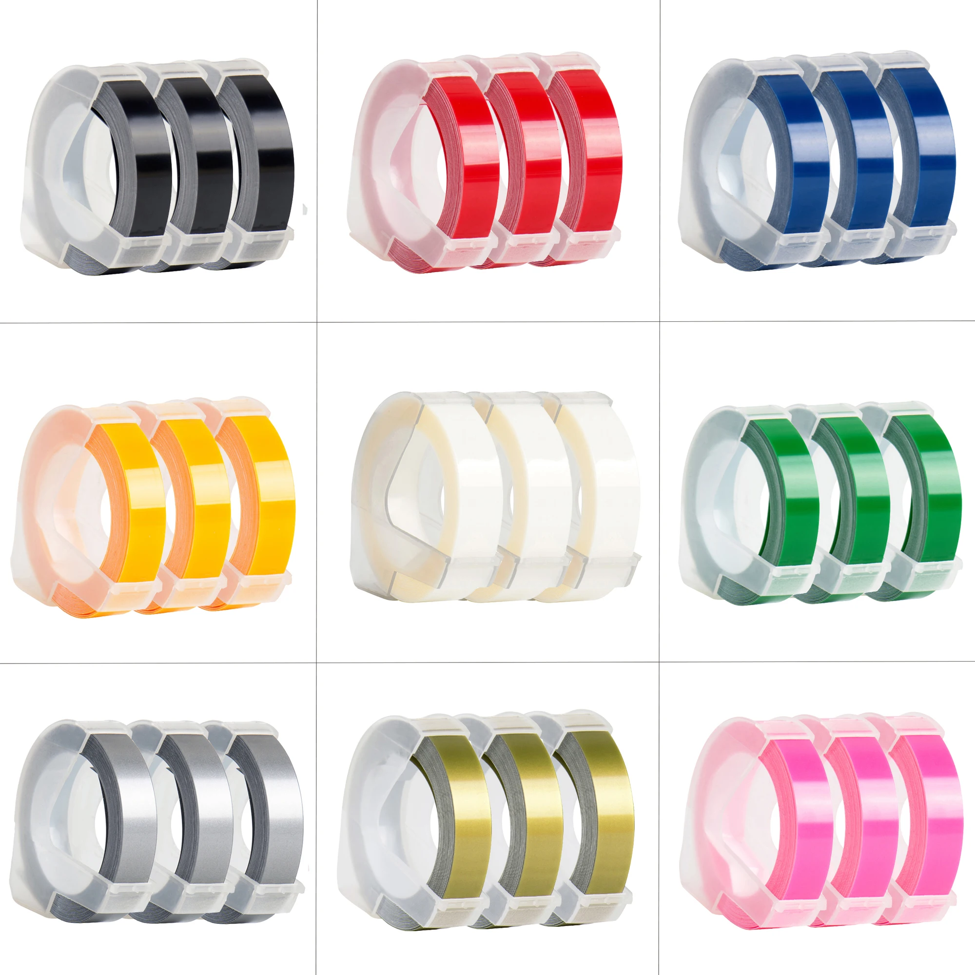 3Rolls 6/9/12mm For DYMO 3D Embossing Tape Plastic Refills For DYMO 12695 Omega Motex E101 1610 1880 Blind Typewriter