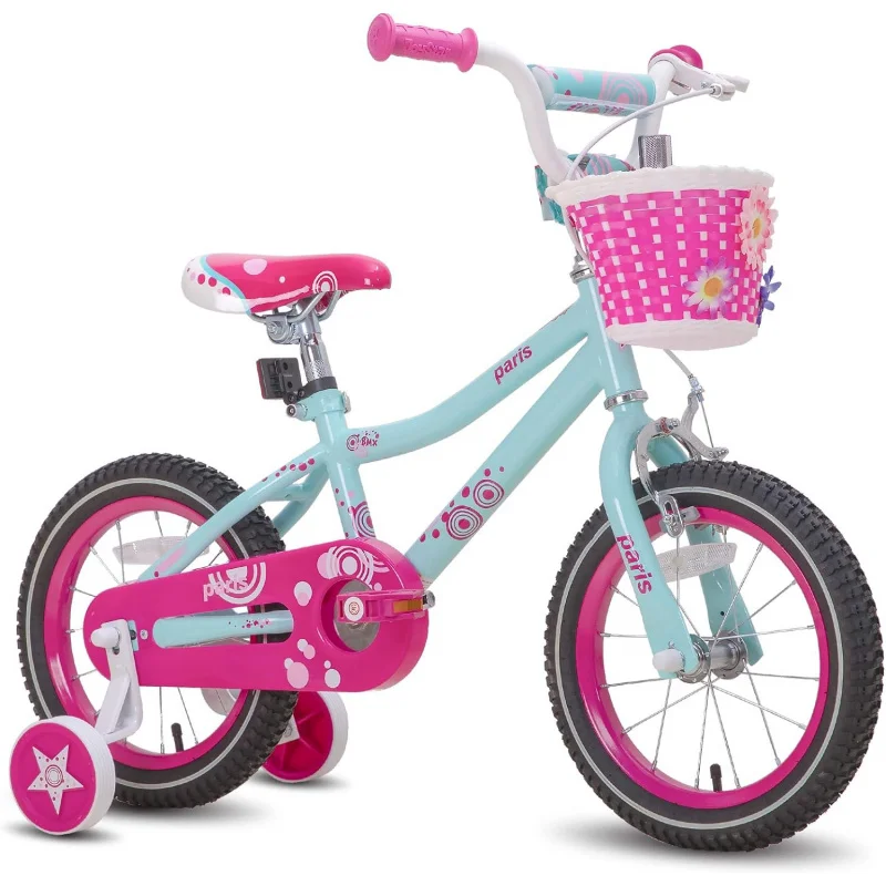 AQJOYSTAR Paris; Rome for 3-9 Years Old,14 16 18 Inch Kids Bike with Training Wheels,Basket or Water Bottle and Ha