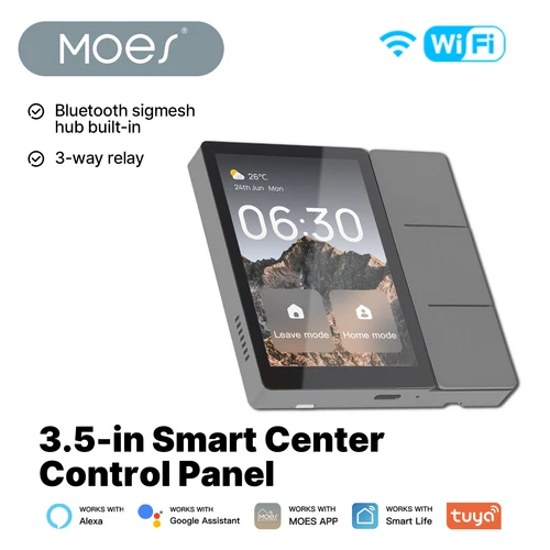 MOES Tuya WiFi 3,5 pulgadas Control central inteligente Panel táctil pantalla Central Bluetooth Sigmesh Hub incorporado 3 relés botones físicos