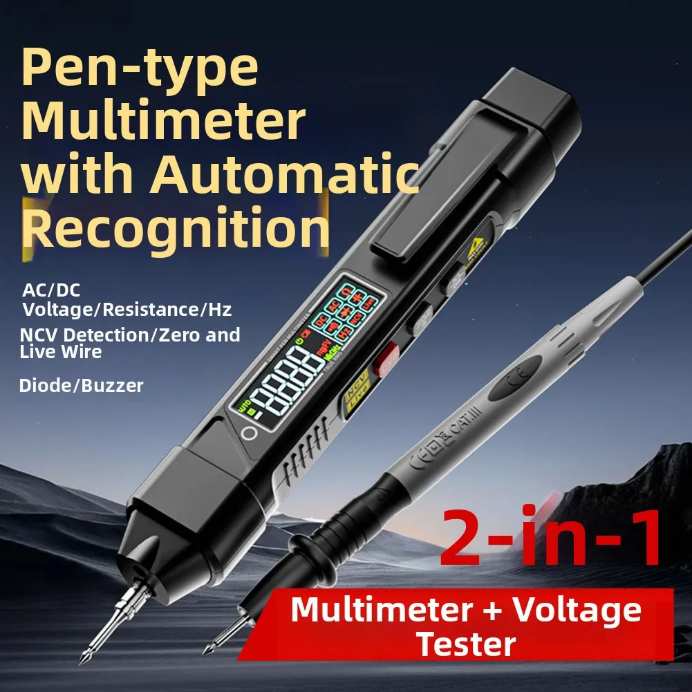 Digital Pencil Multimeter 4000 Count Auto-Ranging LCD Flashlight AC/DC Voltage Resistance Frequency Capacitance Diode Tester