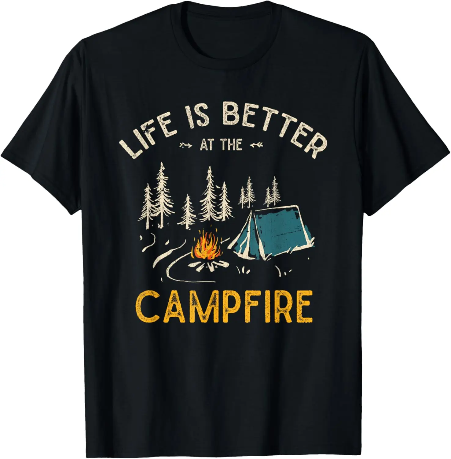 Das Leben Ist Besser Am Lagerfeuer Funny Camper Camping T-Shirt 100% Cotton Trendy Y2K Short-Sleeve Tee-Soft, Quick-Drying,