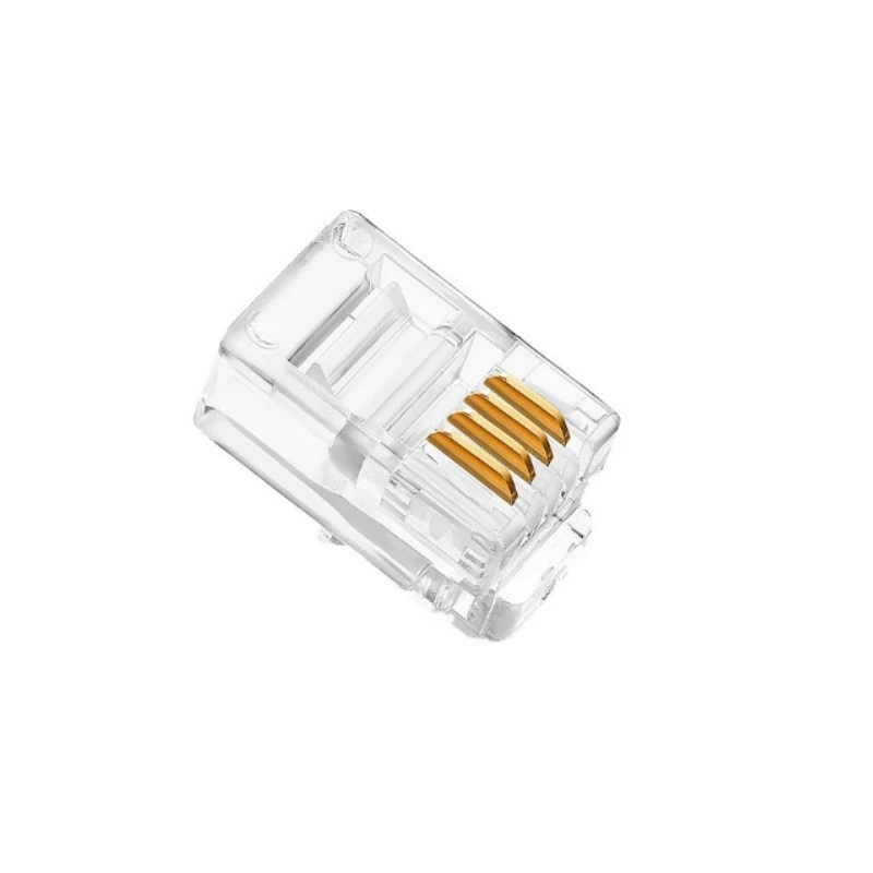 100pcs/lot RJ9 RJ10 4P4C Crystal Head Telephone Modular Connector Plug Gold Plated 4 Core Conductors Network Connectors