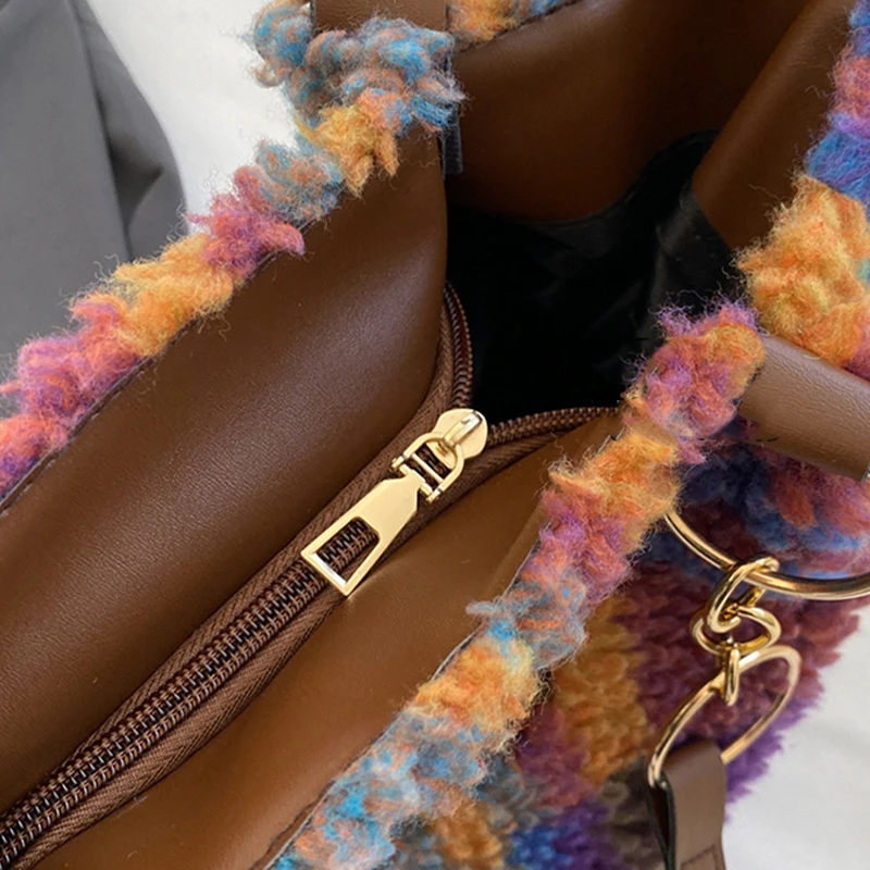 حقيبة كتف منقوشة من القطيفة على شكل خروف مخملي وحقيبة كروس، سعة كبيرة، حقيبة يد عصرية للخريف والشتاء في الهواء الطلق