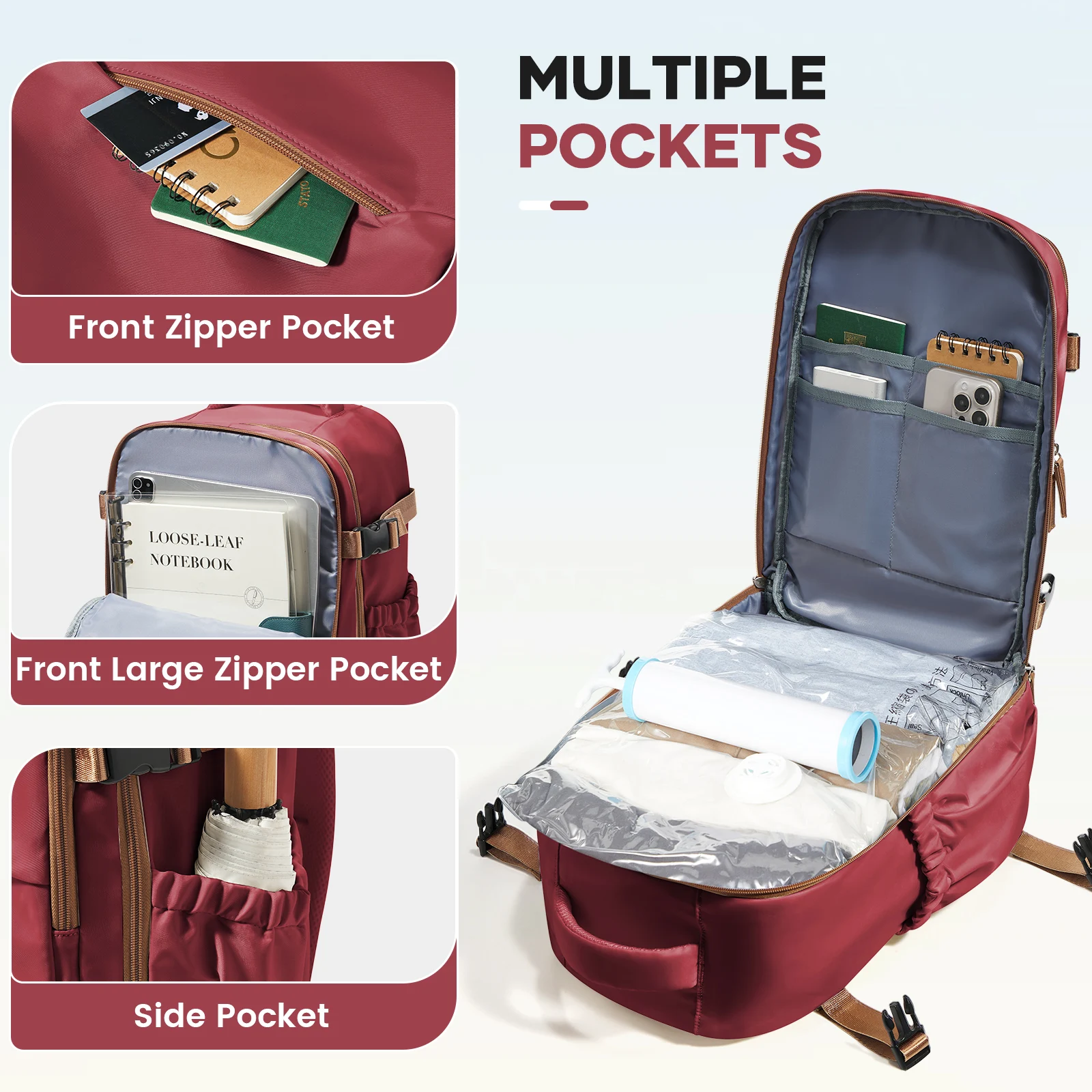 أكياس تخزين مفرغة مع حقيبة ظهر للسفر للرجال والنساء، حقيبة ظهر مفرغة للهواء لطائرة السفر، حقيبة ظهر Ryanair 40x20x25 المقصورة #5