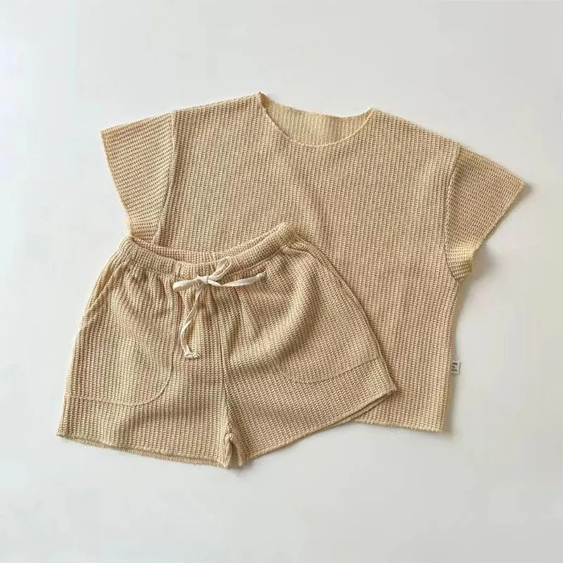 Traje de Casa informal de manga corta para niños, Camiseta de punto suelta para niñas, top para niños, traje informal para bebés de 0 a 5 años,