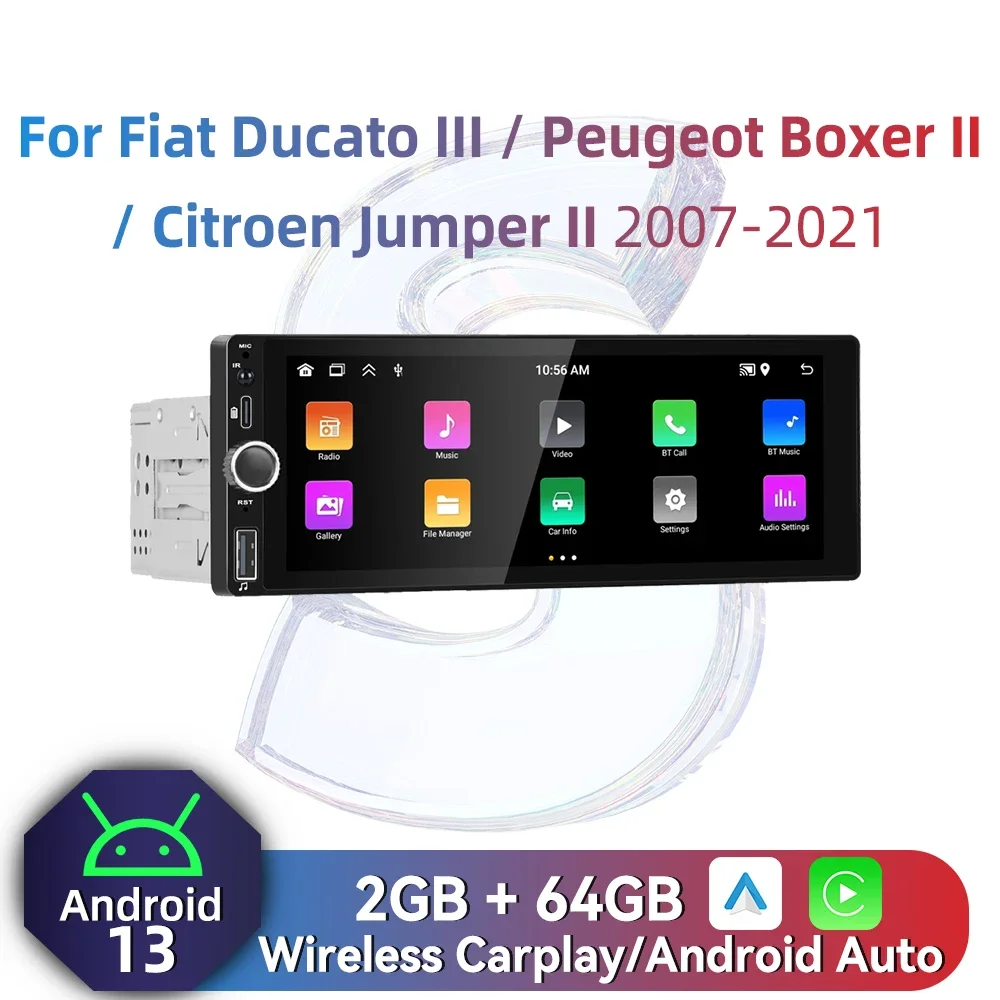 

1 Din Carplay радио Android автомобильный мультимедиа для Fiat Ducato III Peugeot Boxer II Citroen Jumper II 2007-2021 6,86 "экран стерео