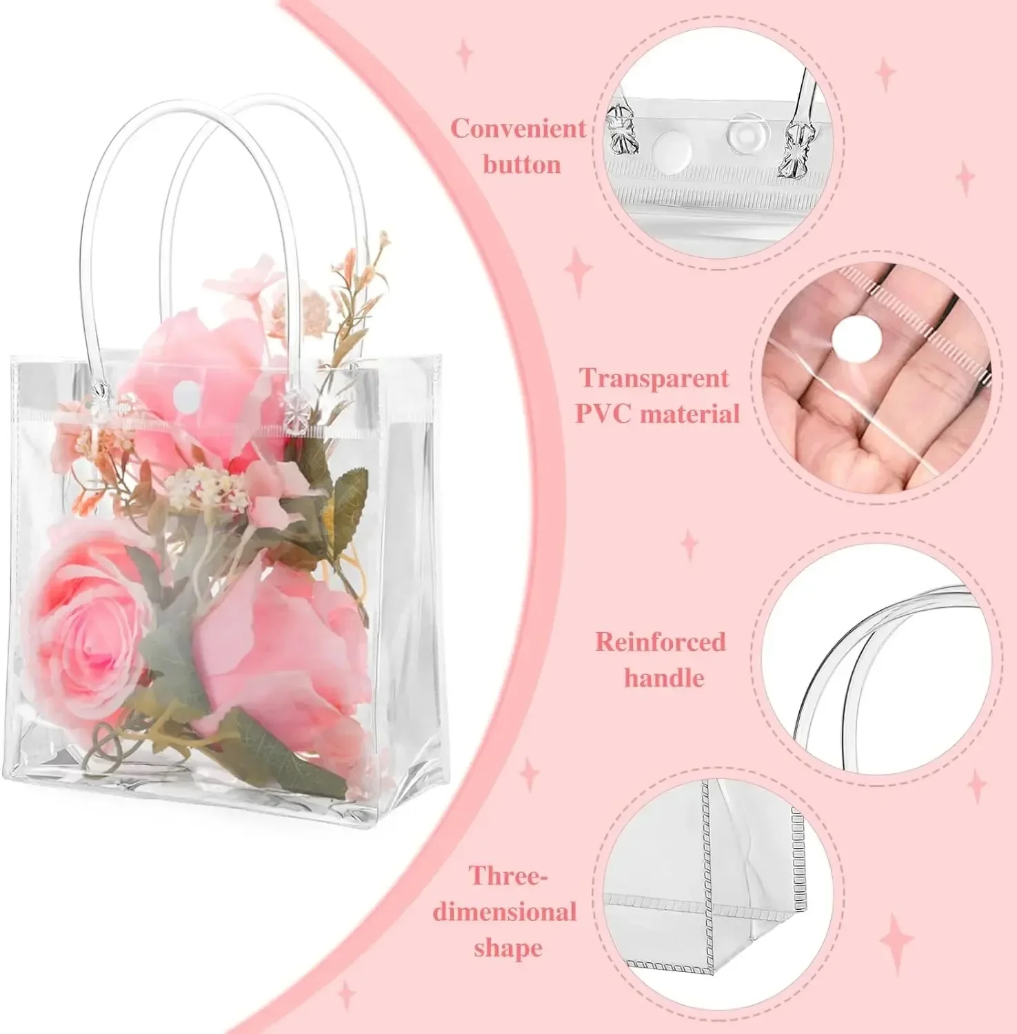 100PCS lot Transparent Soft PVC Gift Tote Packaging Bags with Hand Loop Clear Plastic Handbag Cosmetic Bag