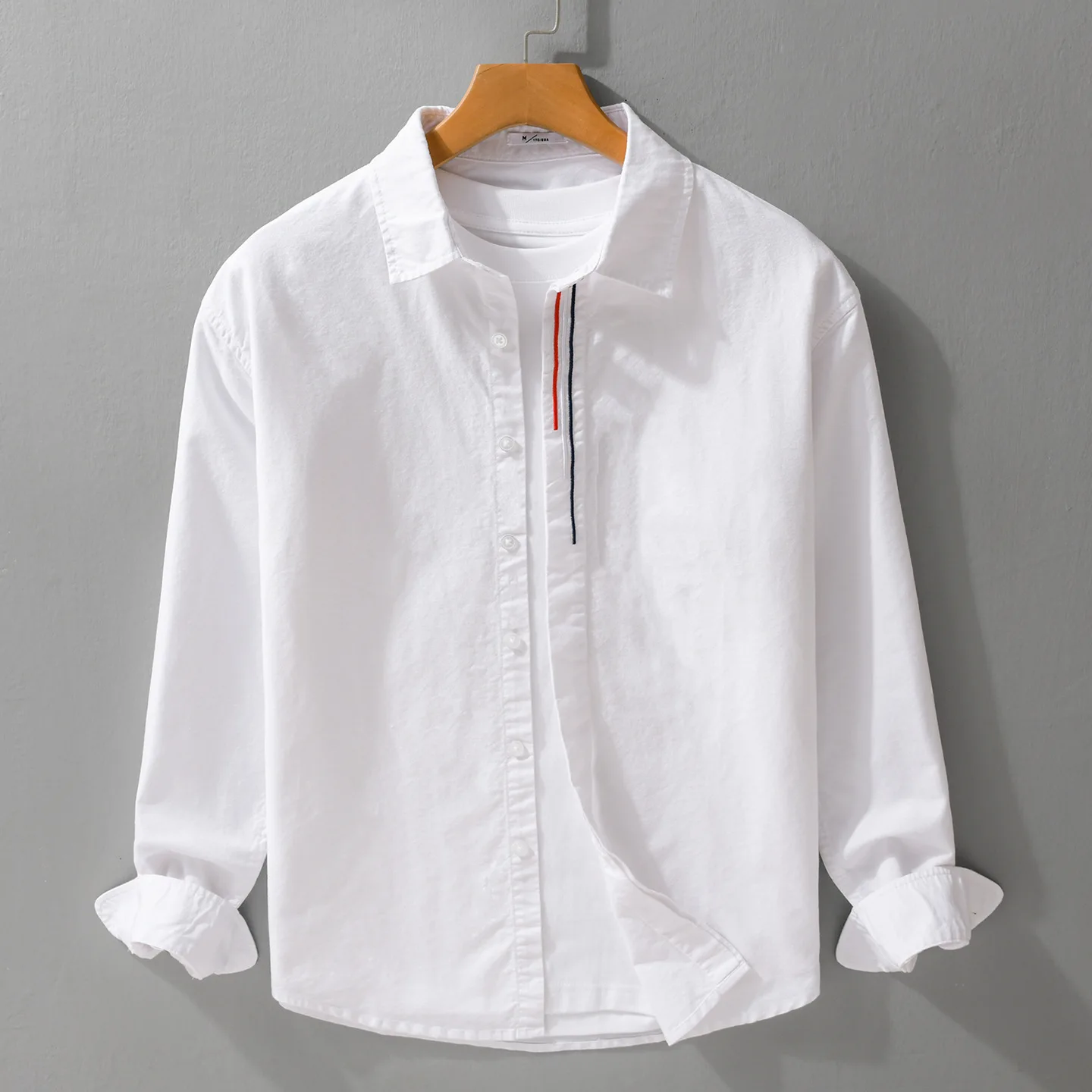 Elegant Casual Oxford Cloth Long Sleeve Shirt for Men with Embroidery Cotton 100% Breathable Comfortable All Season Wear