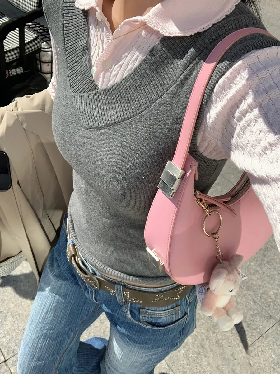 

Solid Knitted Slim Tank Tops Women Summer Double V-neck Cotton Sleeveless Slim Camisole Female Vintage Simple Sweet Vest New