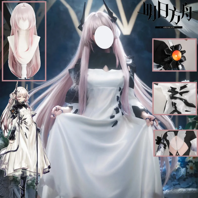 

Theresa Cosplay Costume Arknights Theresa Demon Lord White Dress Wig Props Set Comic Con Anime Game Role Playing Theresa Outfit