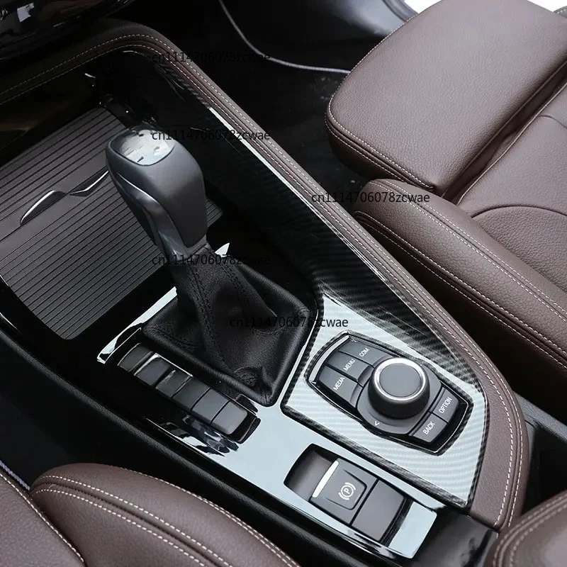 For BMW X1 F48 X2 F47 2016-2022 ABS Carbon Fiber Car Console Gear Shift Multimedia Panel Frame Cover Trim Car Accessories (LHD) 3