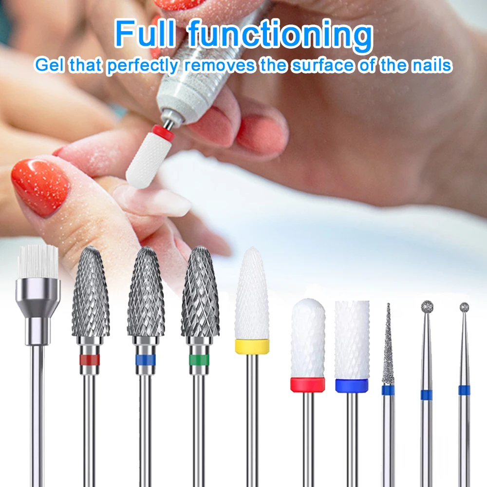 

10PCS/set Ceramic Tungsten Steel Nail Art Drill Bit Nail Polishing Milling Cutter Burr Remover Electric Nail Machine Accessories