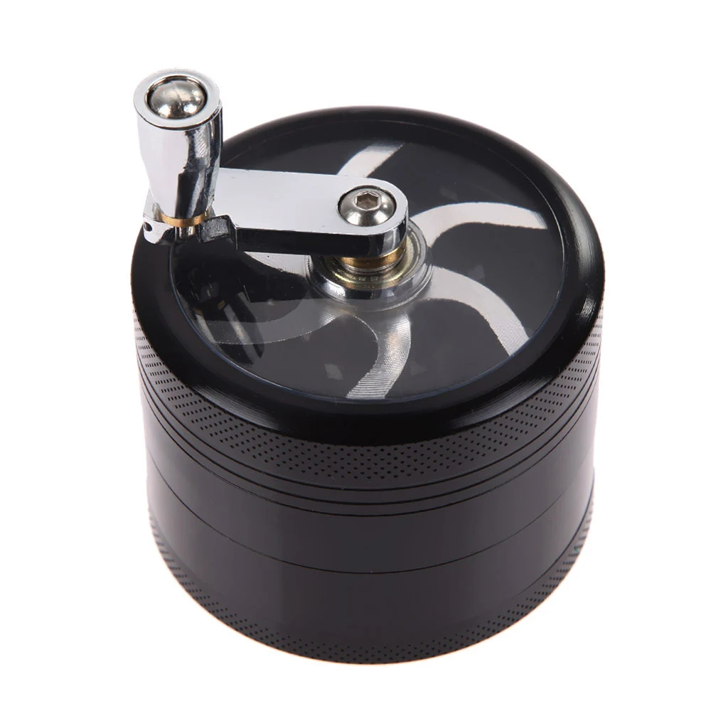 55mm Herb Grinder Hand Crank Tobacco Crusher Durable Zinc Alloy Spice Mills with Sharp Razor for Smoker Smoking Accessories