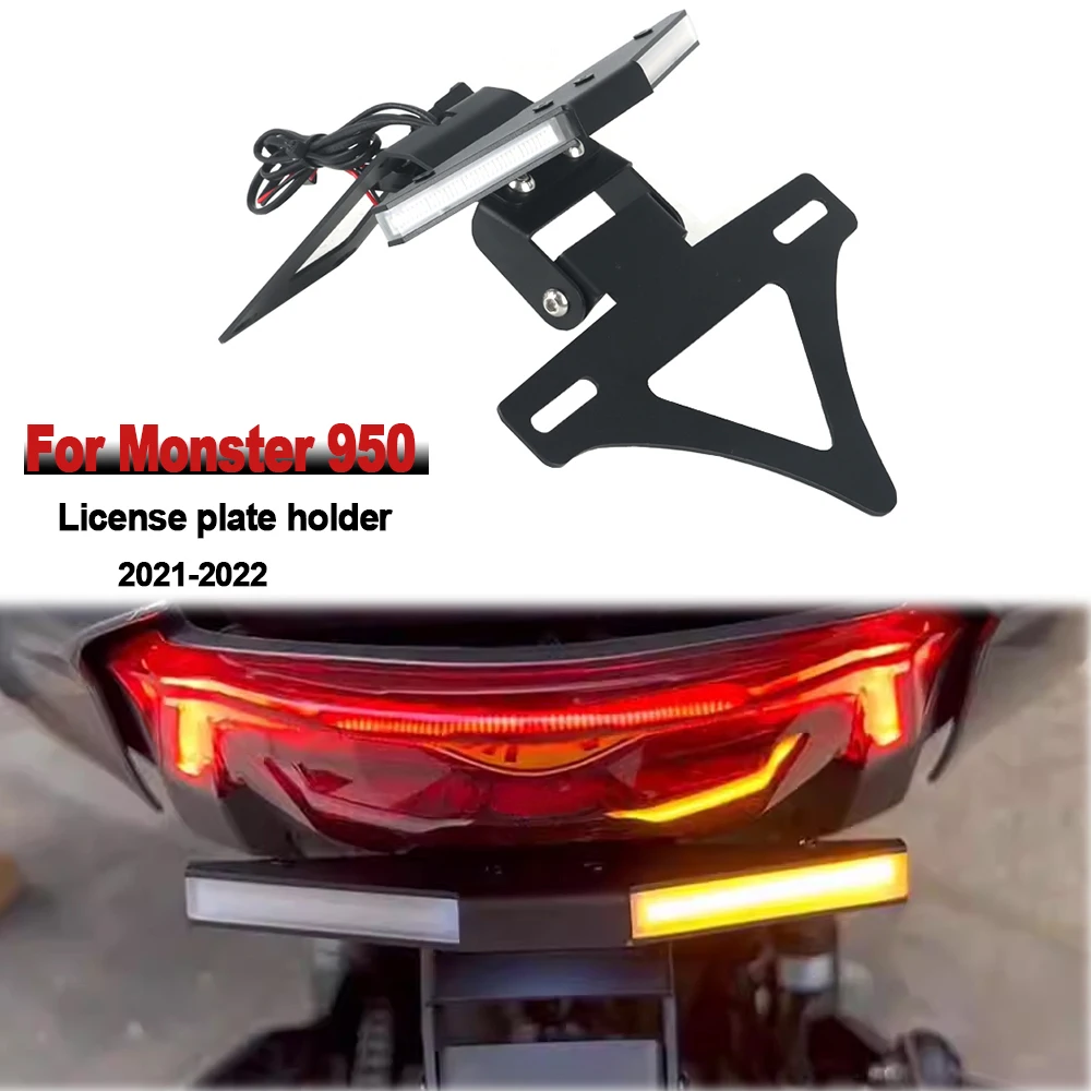 

Motorcycle Accessories License Plate Holder Tidy Fender Registration Tailstock Bracket LED Light For Ducati Monster 950 2021-22