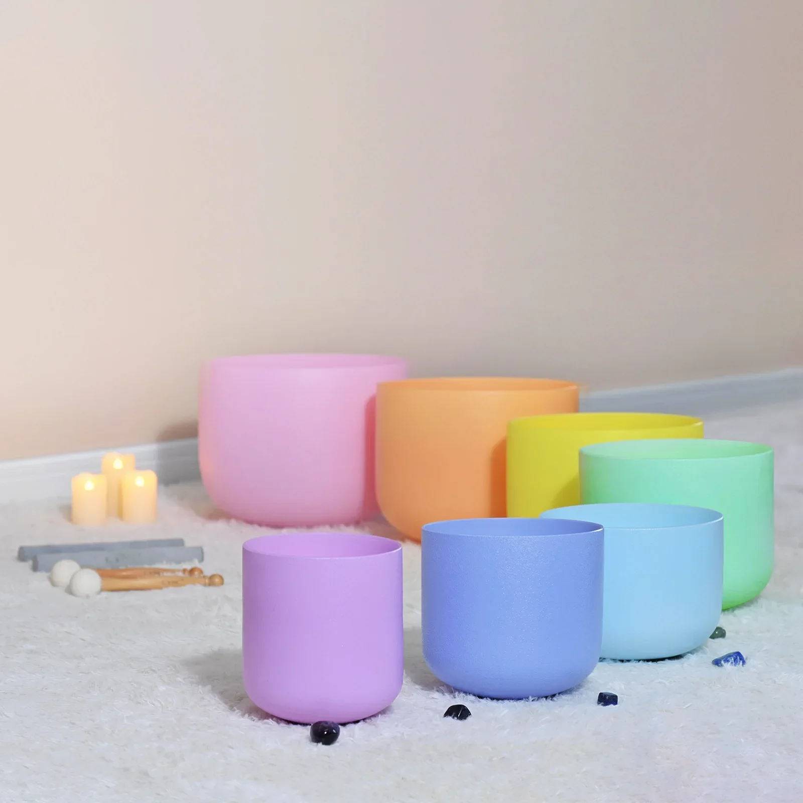 Star Linkup Macaron Color Crystal Singing Bowl 6-14 Inch Sound Healing Instrument for Yoga Sound Bath Meditation Chakra Balancing Stress Relief Spiritual Therapy