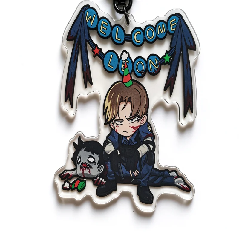 Resident Evil RE:2 Leon Kennedy Acrylic Keychain, Welcome Leon Video Game Character Pendant， Horror Game Fan Gift
