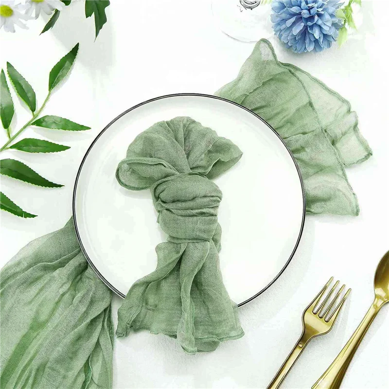 

ABUF-Gauze Cheesecloth Napkins Wrinkled Dinner Napkins Table Napkins Decorative Cloth Napkins (Green, 72 Packs)
