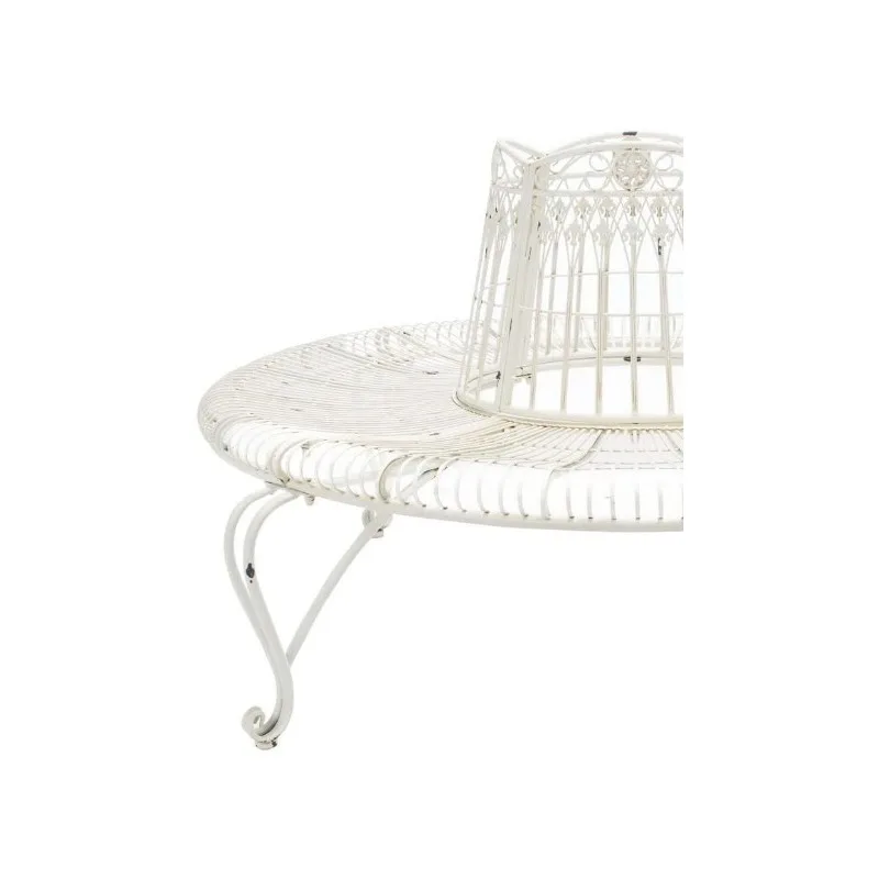 Antique White Wrought Iron 60" Round Tree Stool Made of Solid Iron with Victorian Scroll Detailing and A Rustic White Finish