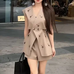 Fashion Short Sets for Women 2 Pieces Sleeve Suit Two-piece Novelty In Korean Style Top and Bottom New Products Kit Woman Shorts