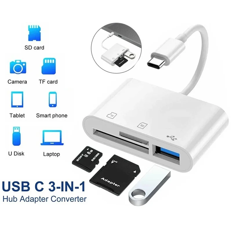 3 In 1 Type-C To SD/TF/USB Memory Card Adapter SD Card Reader SD TF USB Camera Card Reader For Macbook iPhone Laptop USB Flash