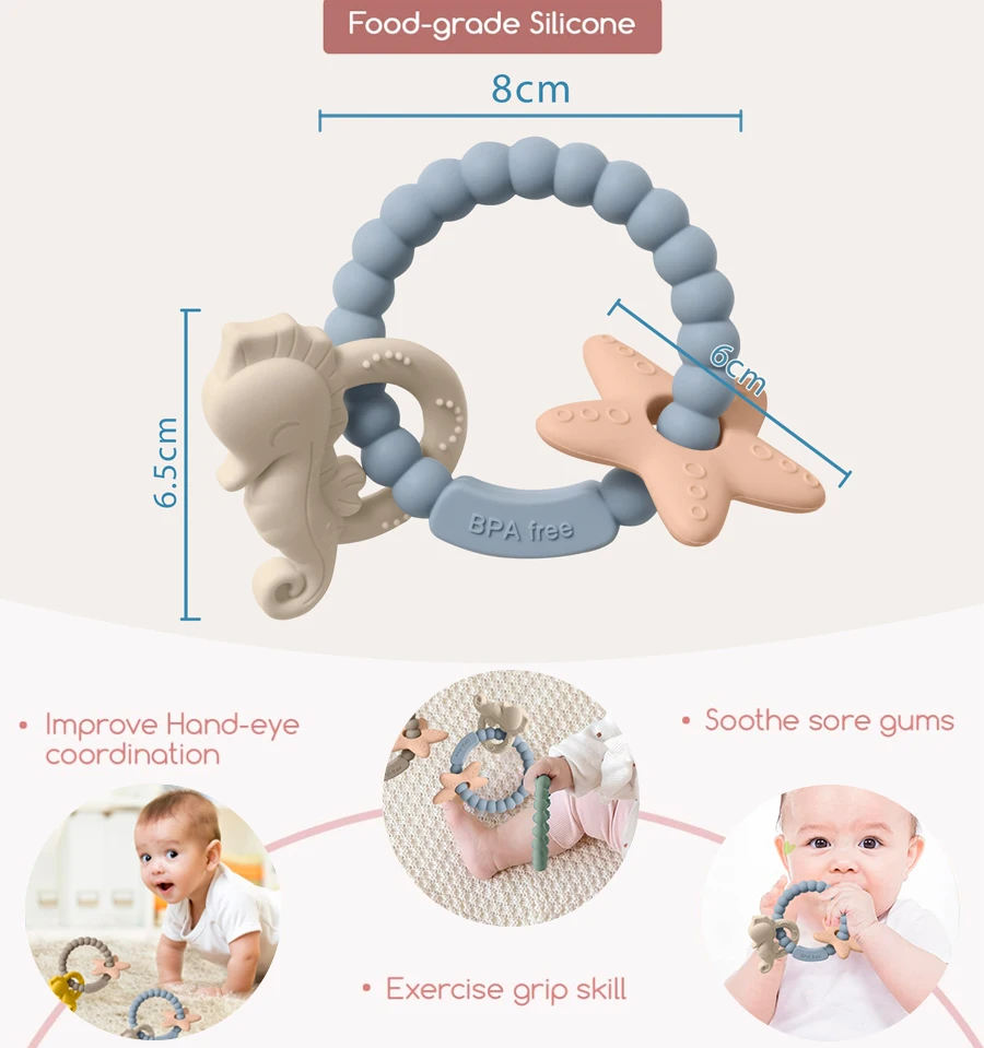 1Pcs Baby Silicone Teether Ring Baby Toy BPA Free Rattles Bracelet Cartoon Shape Newborn Baby Accessories Silicone Teething Toys