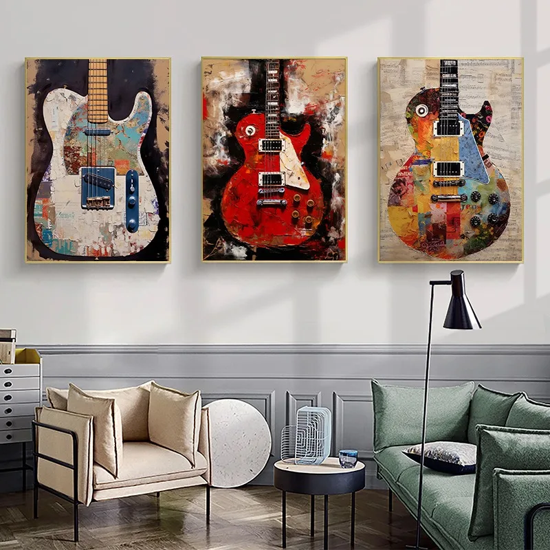 Electric Guitar Trendy Musical Instrument Poster Modern  Abstract Fashion Design Canvas Art Painting Picture Bar Home Decor Gift