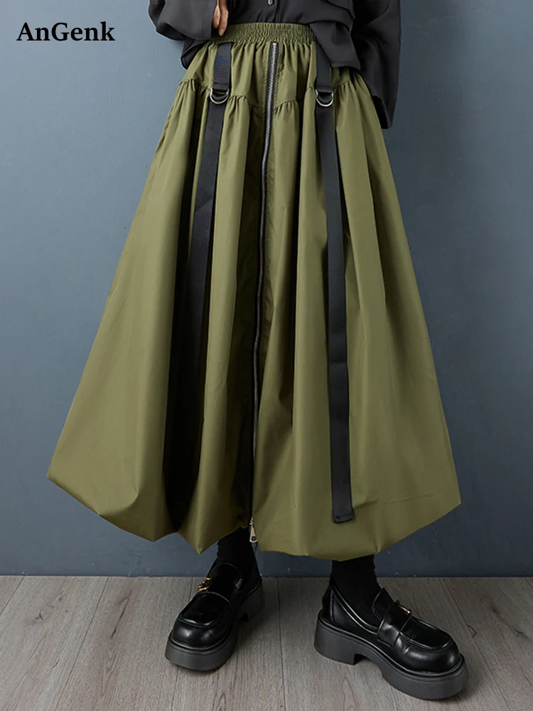 

Черная винтажная плиссированная юбка с высокой талией на молнии, женская новая модная свободная повседневная длинная юбка больших размеров, весна-осень 2025