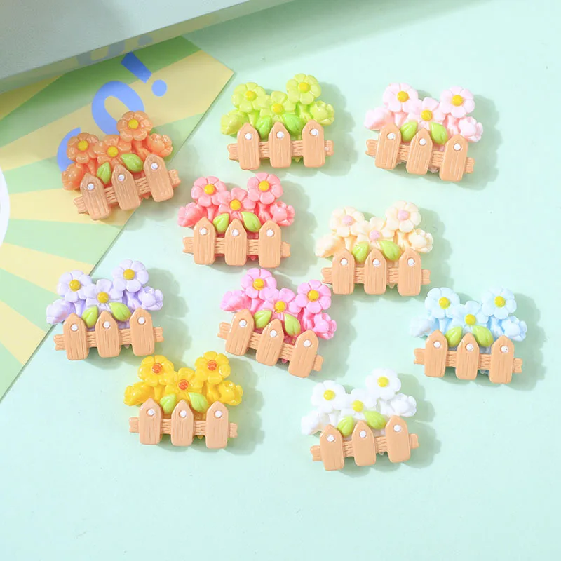 100 Lovely Kawaii Flatback Resin Cartoon Fence Flower Crafts DIY Scrapbook Jewelry Making Accessories