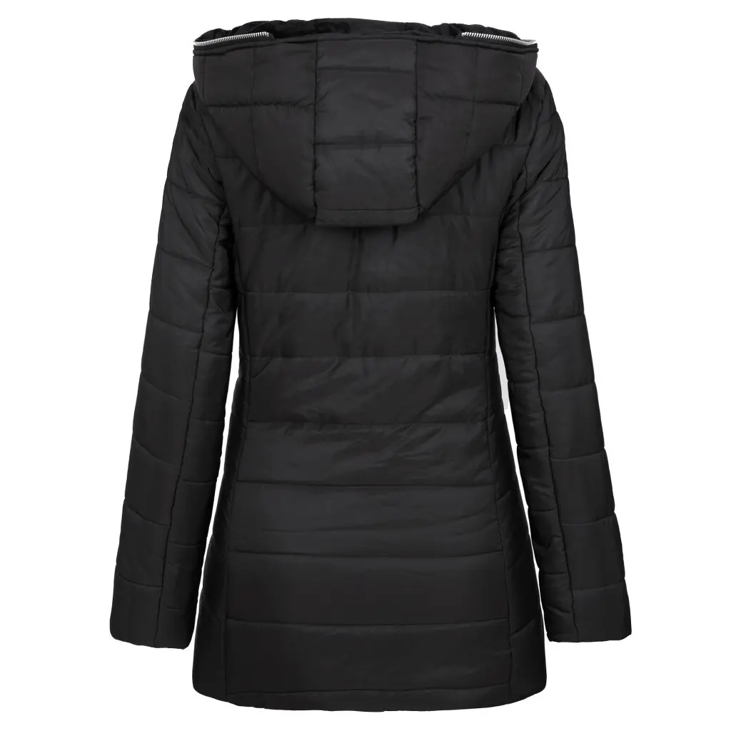 

Women's Hooded Long-Sleeved Fleece-Lined Cotton-Padded Jacket Mid-Length Zipper Winter Warm Outerwear for Women