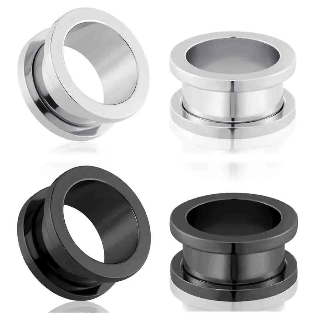 2 paires de tunneaux d'oreille en acier inoxydable 316L, double évasement, pour piercing, bijoux de corps, 8G-1"