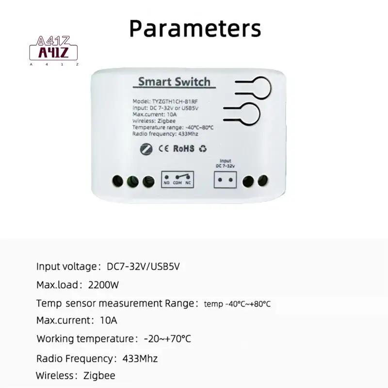 

Умный переключатель Zigbee A41Z-Tuya с датчиком температуры, пассивное сухое контактное реле Zigbee, работает с домашним помощником