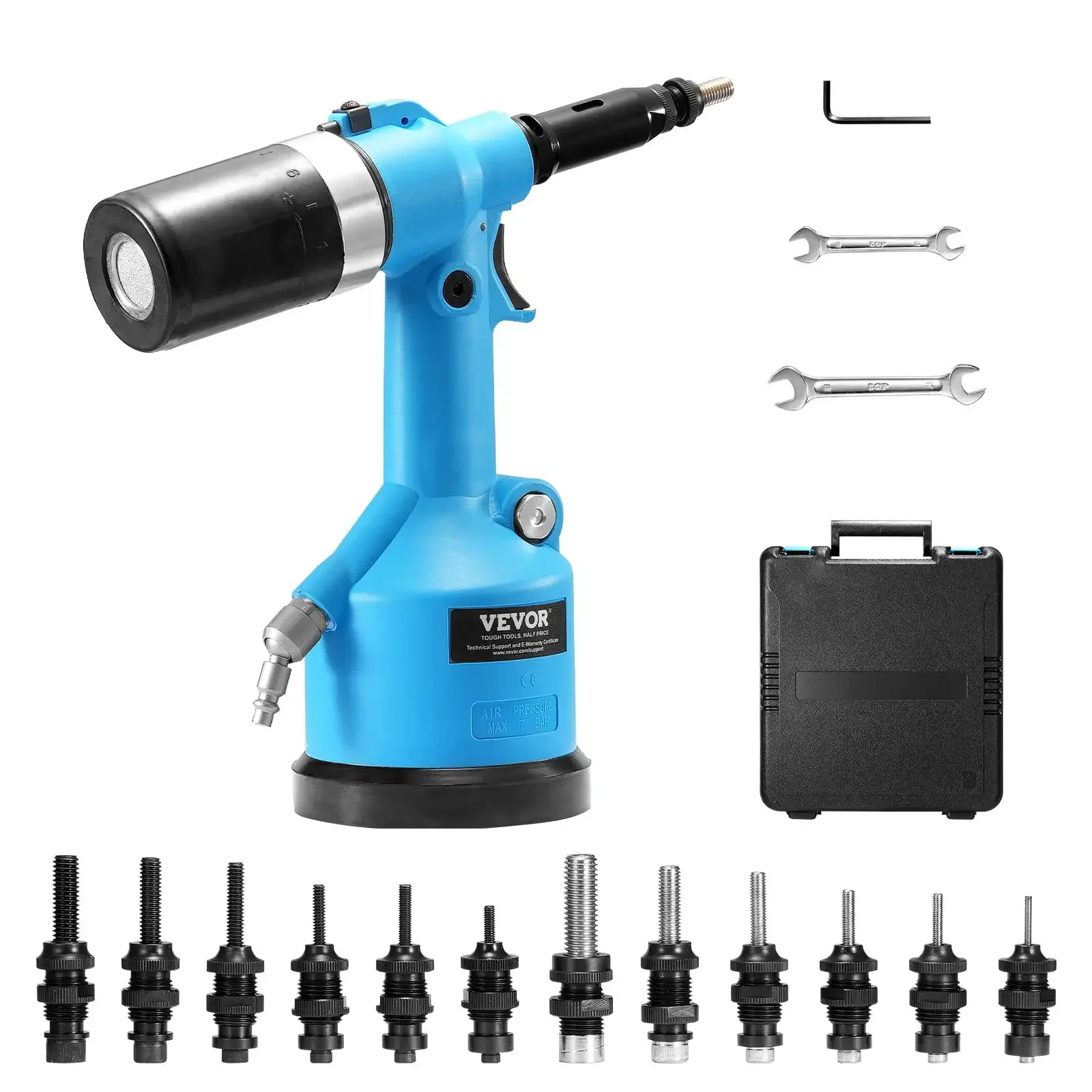 Pneumatic Air Riveter - Heavy Duty Rivet Gun Tool Kit with 13 Nose Pieces